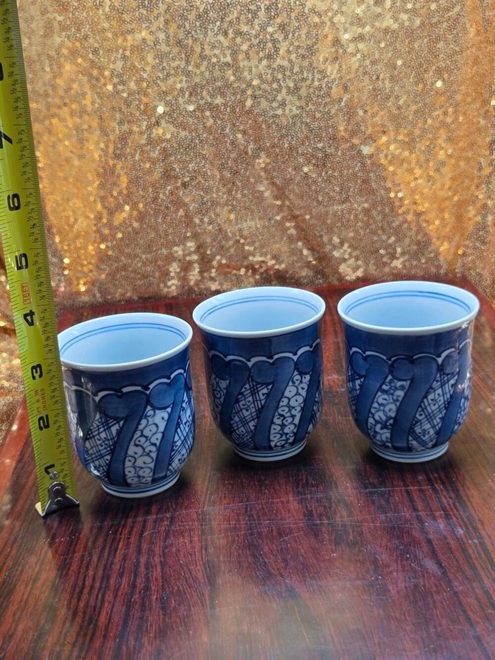 Vintage Genemon Kiln Arita Ware Signed Japanese Yunomi Tea Cups Set of 3